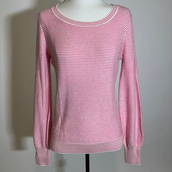 NWT Talbots Pink/White Chevron Stripe Knit Sweater Womens Size XS Balloon Sleeve - Picture 1 of 9